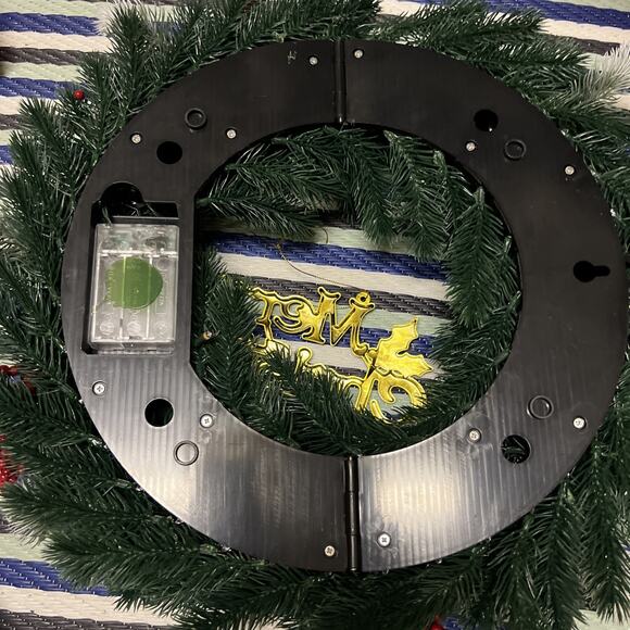 Christmas Wreath 18” Large Pre-Lit Outdoor with LED Lights, Foldable With Case - Picture 3 of 4